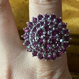 Natural Rhodolite Garnet Sterling Silver Cocktail Ring Size 10
